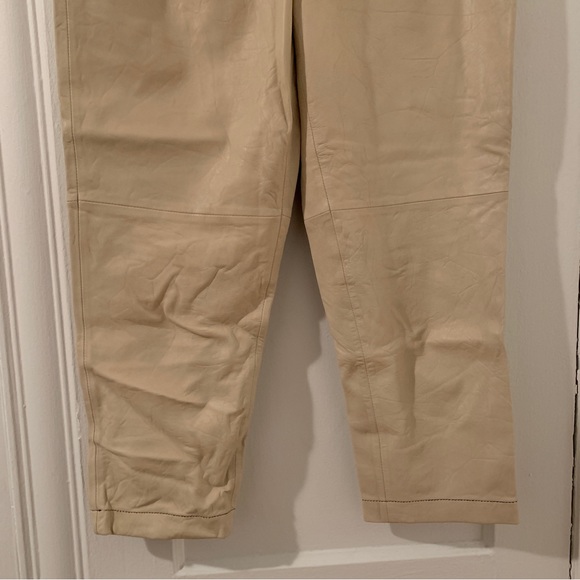Topshop cream genuine leather high waisted pleated trousers - 8 - Picture 13 of 16